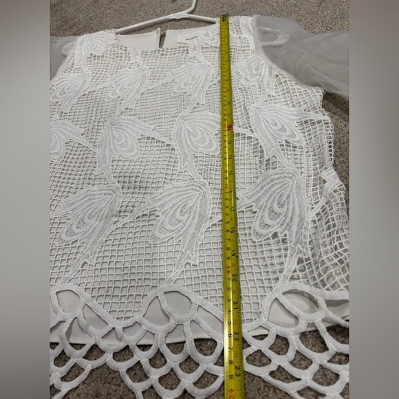 MoolbyYoungZari white sheer lace floral overlay puff sleeve night out party - Picture 3 of 10